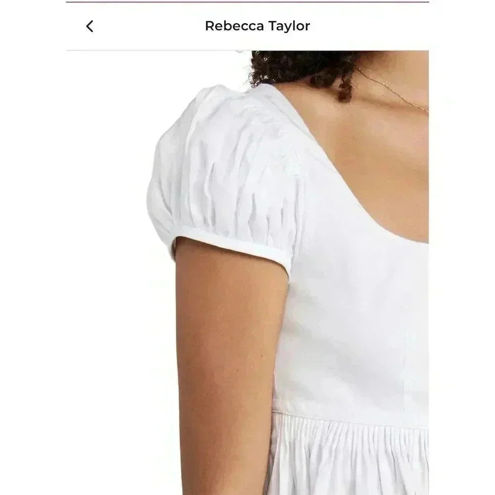 Rebecca Taylor Women's White Puff-Sleeve Blouse Size 8 Casual Classic Cotton - Picture 8 of 15
